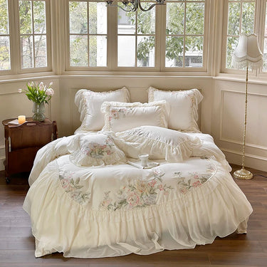 White Romantic Flower European Egyptian Cotton 1200TC Wedding Bedding Set
